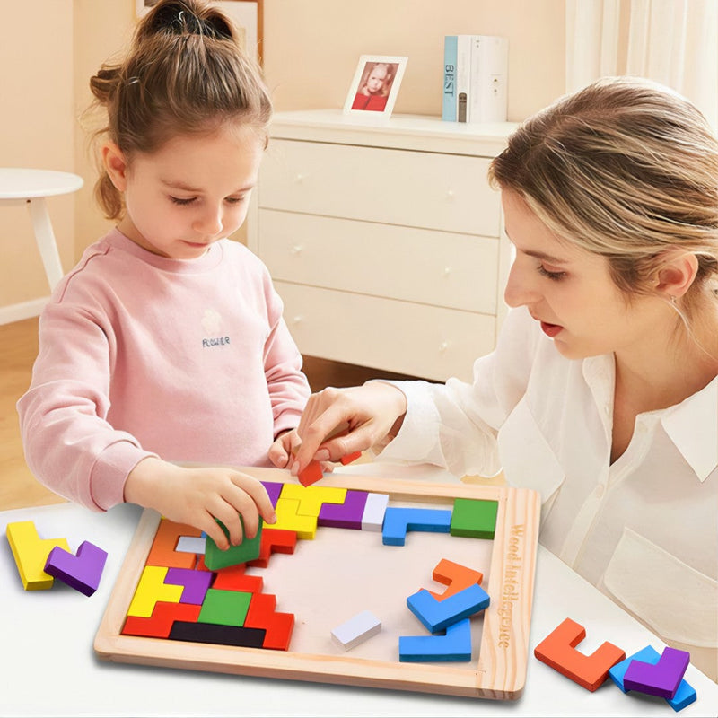 🧩 Montessori Tetris 3D™ – Quebra-Cabeça Educativo de Madeira