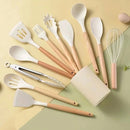 Kit Chef Elegance: 10 Utensílios de Cozinha em Silicone com cabo de Madeira e de BRINDE ganhe um Pegador de Salada e um Porta Utensílios MAIS um E-BOOK EXCLUSIVO com receitas fáceis e práticas para o seu dia a dia.